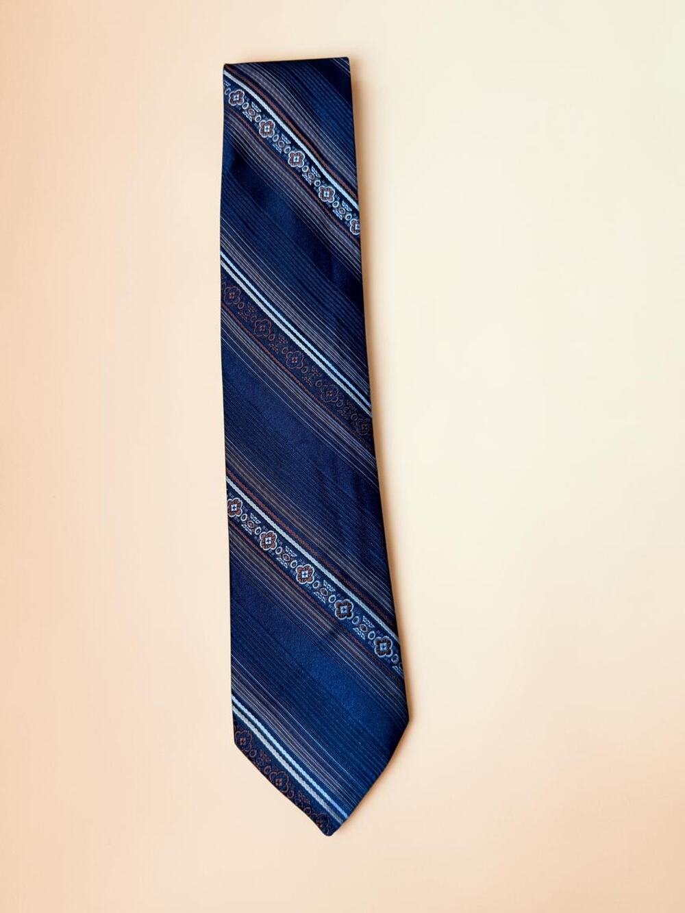 Vintage Prince Consort Golden Clasp Mens Tie Navy Stripe Old Money Preppy